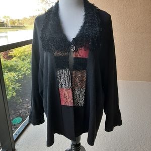 Nino Wong one button sweater w/ patchwork feature